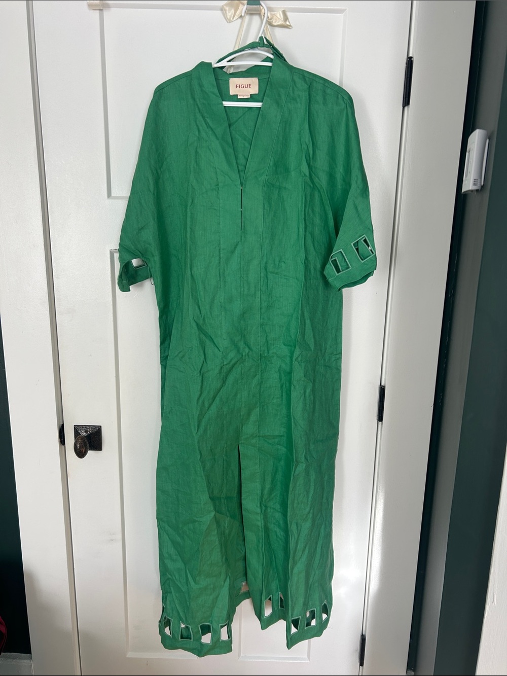 FIGUE Green Adelaide green Linen  Dress with Cutout Trim
